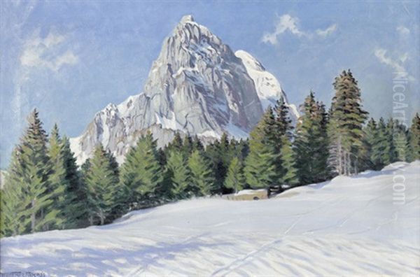 Sonniger Wintertag (bei Saanen) Oil Painting by Waldemar Theophil Fink