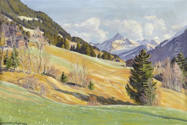 Aprilvorabend Bei Gstaad Oil Painting by Waldemar Theophil Fink