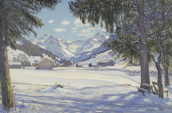 Winterlandschaft Bei Gstaad Oil Painting by Waldemar Theophil Fink