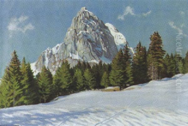 Sonniger Wintertag An Der Gislifluh Oil Painting by Waldemar Theophil Fink