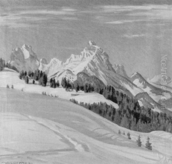 Sonnige Winterlandschaft Mit Bietschhorn by Waldemar Theophil Fink