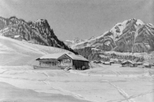 Wintersonntag Bei Saanen Oil Painting by Waldemar Theophil Fink