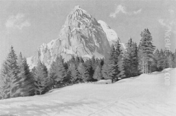 Sonniger Wintertag. Gummfluh Vom Oberen B. Bei Saanen Oil Painting by Waldemar Theophil Fink