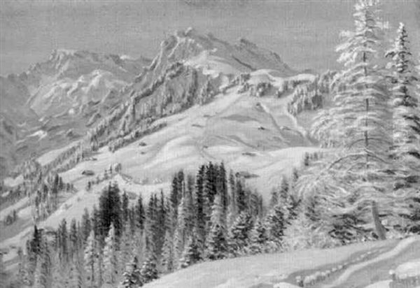 Winterliche Gebirgslandschaft Bei Adelboden by Waldemar Theophil Fink