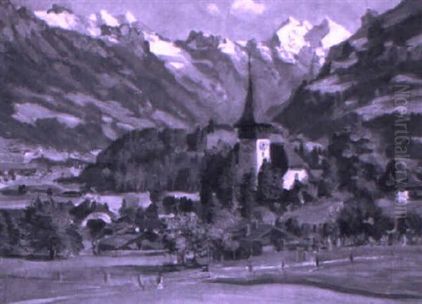 Kirche Und Dorf Frutigen Oil Painting by Waldemar Theophil Fink