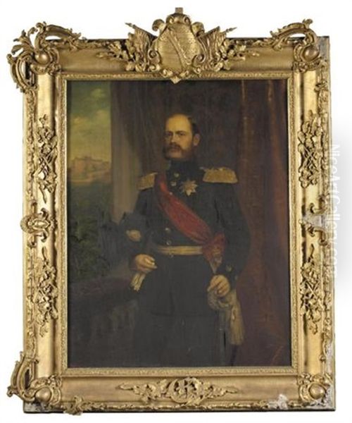 Portrait Of Ernst, Duke Of Saxe-altenburg, Brother Of Queen Marie Of Hanover (ernst Herzog Von Sachsen-altenburg, Bruder Von Konigin Marie Von Hannover) Oil Painting by Heinrich Jonathan Finke