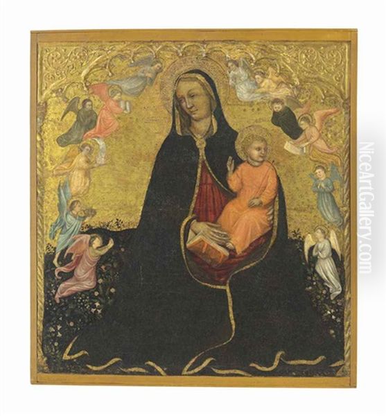 The Madonna And Child Surrounded By Angels In A Meadow Oil Painting by Jacobello Del Fiore