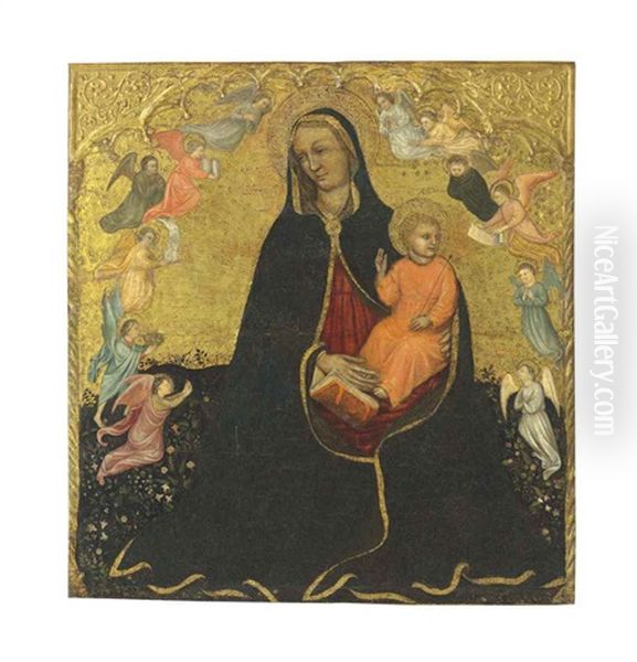 The Madonna And Child Surrounded By Angels In A Meadow Oil Painting by Jacobello Del Fiore