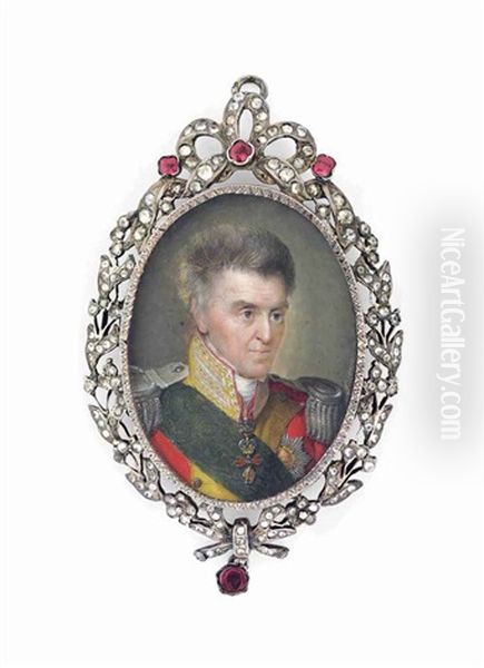 Anton (1755-1836), King Of Saxony 1827-1836, In Red Coat With Gold Facings And Gold-embroidered Collar, Silver Epaulettes, Wearing The Green Sash Of The Royal Saxon Order Of The Rue Crown And The Jewel Of The Order Of The Golden Fleec Oil Painting by Jeremias David Alexander Fiorino