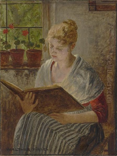 A Girl Reading Oil Painting by Walter Firle