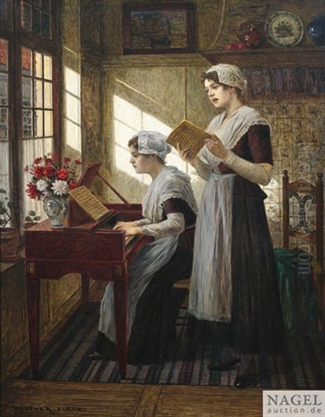 Musizierstunde Am Fenster Oil Painting by Walter Firle