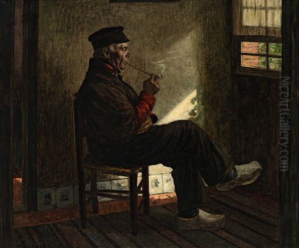 Pfeifenraucher, Auf Einem Stuhl Am Fenster Sitzend Oil Painting by Walter Firle