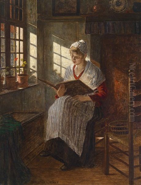 Junge Frau Am Fenster Lesend Oil Painting by Walter Firle