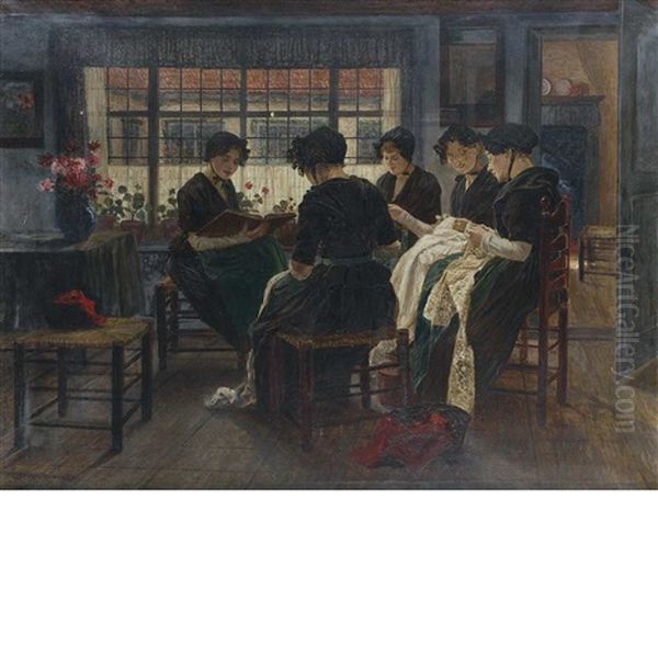 Sewing Circle Oil Painting by Walter Firle