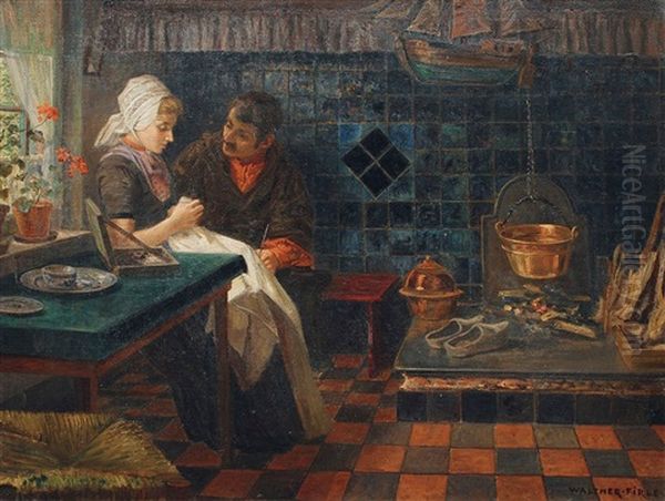 Gesprach Am Kamin Oil Painting by Walter Firle