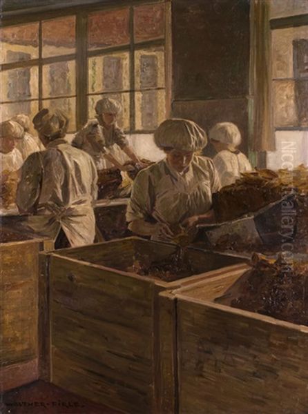 Arbeiterinnen In Einem Lebensmittelbetrieb Oil Painting by Walter Firle