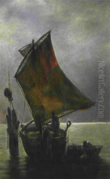 Ankerndes Segelboot Oil Painting by Walter Firle