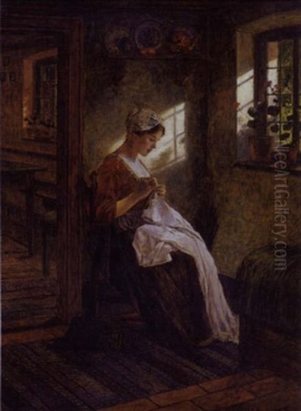 A Woman Sewing by Walter Firle