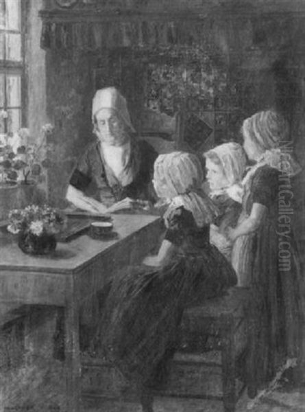 Grossmutter Den Enkelinnen Vorlesend Oil Painting by Walter Firle