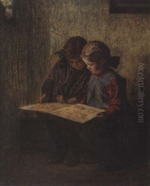 Zwei Kleine Madchen Oil Painting by Walter Firle