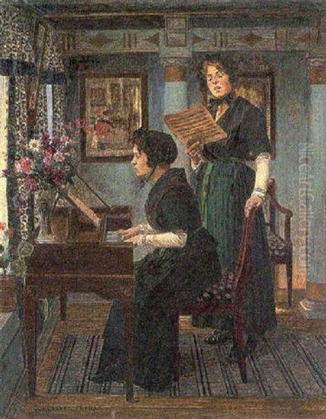 Zwei Musizierende Damen Im Salon Oil Painting by Walter Firle