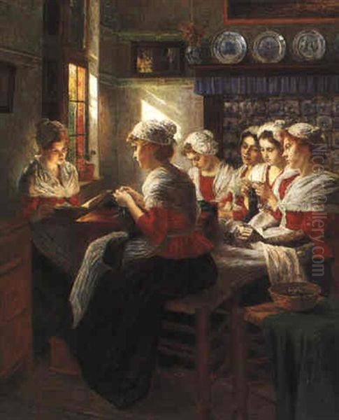 Hollandische Madchen Bei Der Handarbeit Oil Painting by Walter Firle