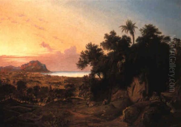 The Gulf Of Palermo With Monte Pellegrino Oil Painting by Joseph Firmenich