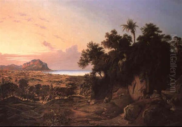 Gulf Of Palermo With Monte Pellegrino Oil Painting by Joseph Firmenich