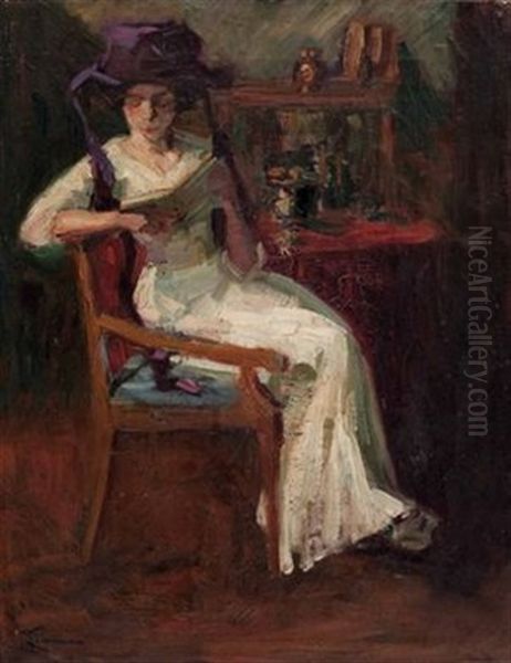 Lesende Dame (interieur) Oil Painting by Lactanz Von Firmian