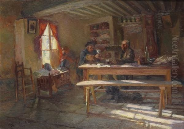 Les Buveurs Dans La Cuisine Oil Painting by Claude Firmin