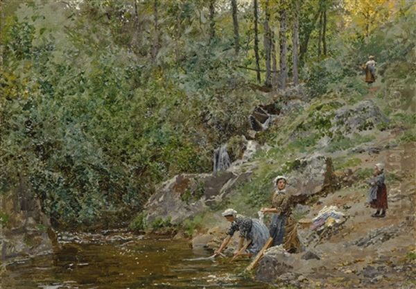 La Cascade Du Crozet Oil Painting by Marie Francois Firmin-Girard