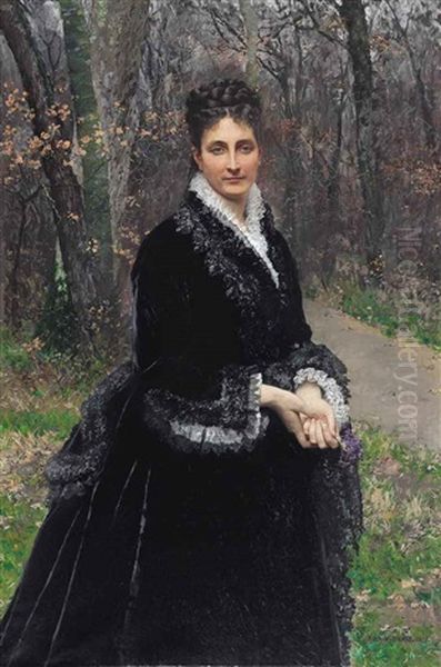 Baronne Marguerite Bernou De Rochetaillee De Dampierre (1844-1893) Oil Painting by Marie Francois Firmin-Girard