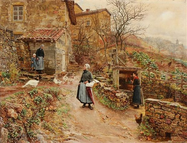 A Young Girl Heading To The Market Oil Painting by Marie Francois Firmin-Girard