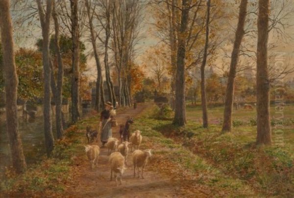 Jeune Bergere Et Son Troupeau Dans Un Sous-bois Oil Painting by Marie Francois Firmin-Girard