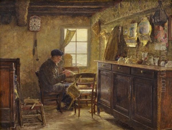 Interior Med Fiskare Som Knyter Nat Oil Painting by Marie Francois Firmin-Girard