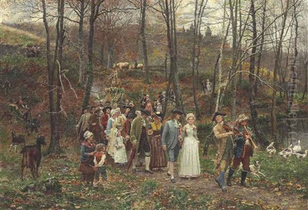 A Wedding Procession Oil Painting by Marie Francois Firmin-Girard