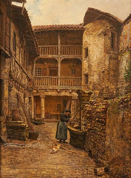 Paysage, Vieille Cour A Charlieu Oil Painting by Marie Francois Firmin-Girard