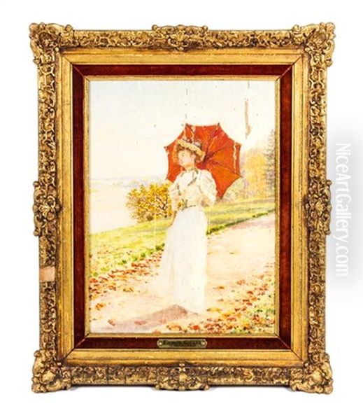 Woman With Parasol Oil Painting by Marie Francois Firmin-Girard