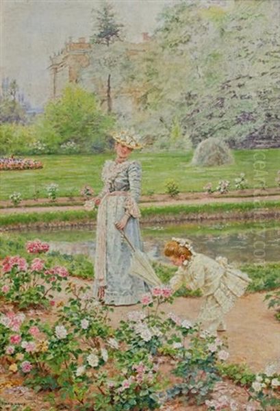 Jeune Femme Et Sa Fille Cueillant Des Fleurs Oil Painting by Marie Francois Firmin-Girard