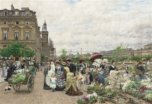 Le Quai Aux Fleurs Oil Painting by Marie Francois Firmin-Girard