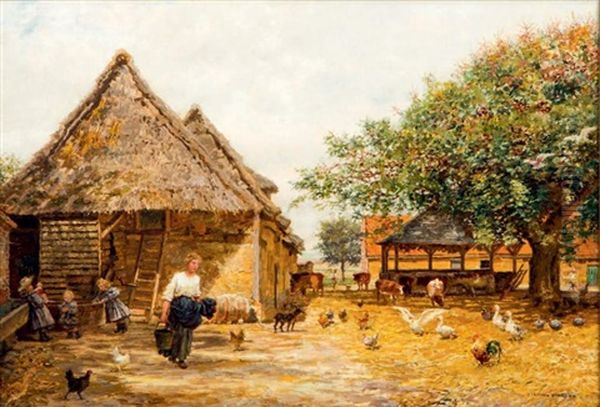 La Cour De Ferme Oil Painting by Marie Francois Firmin-Girard