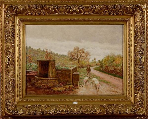 Jeune Fermier Et Ses Cochons Sur Le Chemin De La Ferme Oil Painting by Marie Francois Firmin-Girard