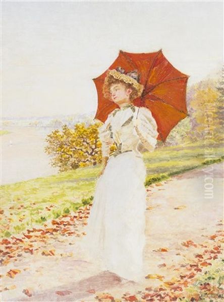 Woman With Parasol Oil Painting by Marie Francois Firmin-Girard