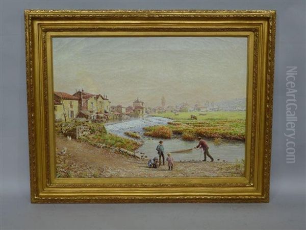 La Peche Au Filet Pres Du Barrage Oil Painting by Marie Francois Firmin-Girard