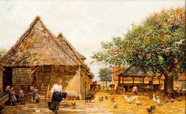 La Cour De Ferme Oil Painting by Marie Francois Firmin-Girard