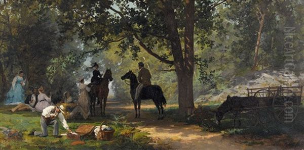 Feine Gesellschaft Beim Picknick Im Wald Oil Painting by Marie Francois Firmin-Girard