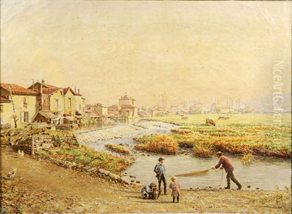 Paysage Avec Pecheur Oil Painting by Marie Francois Firmin-Girard