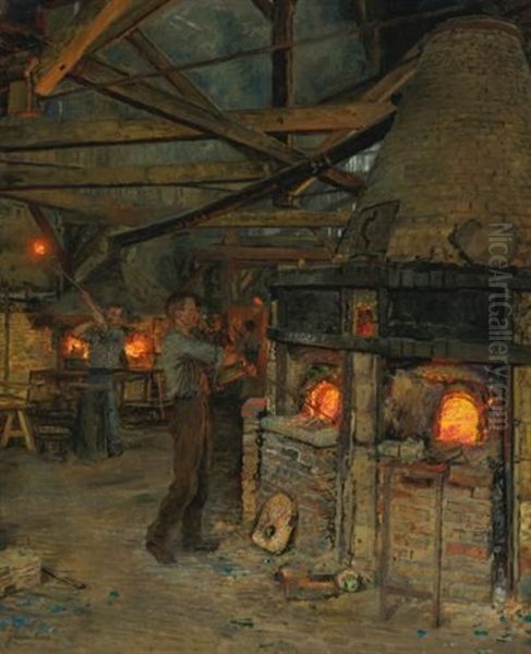 The Glass Blowers In Incheville Pres Eu Oil Painting by Marie Francois Firmin-Girard