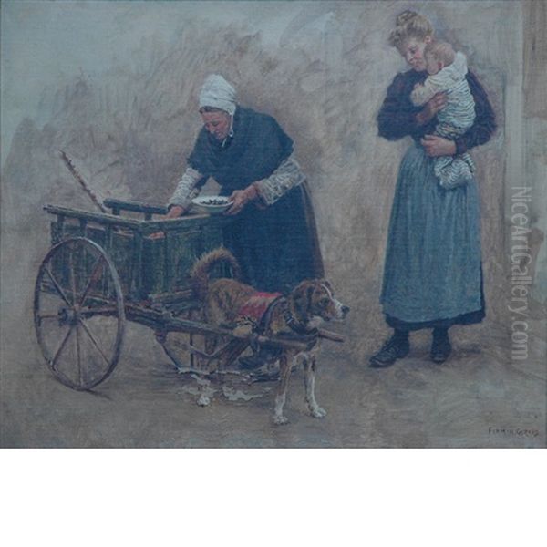 The Dog Cart Oil Painting by Marie Francois Firmin-Girard