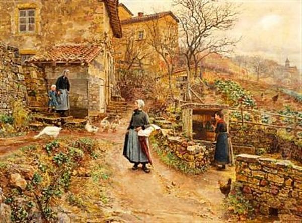 Young Peasant Girl On Her Way To The Market Oil Painting by Marie Francois Firmin-Girard